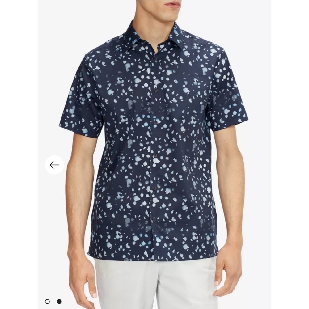 Ted Baker London Raindrop Print Short-Sleeve Button Up Shirt Blue Size 4 (Large)
